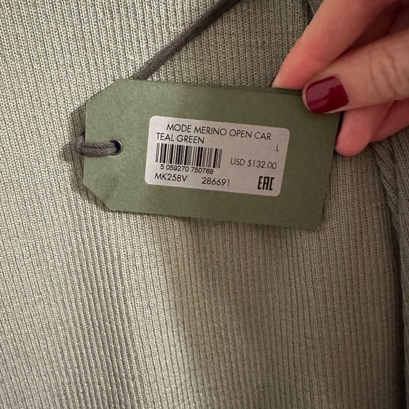 NWT ALLSAINTS mode merino open cardigan - teal green large - Picture 4 of 7
